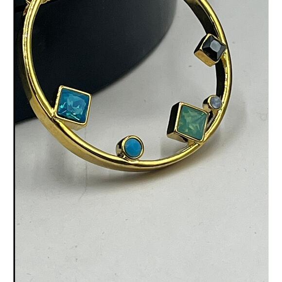 Botkier Designer Gold Tone Geometric Round Pendant Multicolor Stone Necklace New - Picture 2 of 10